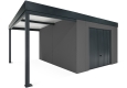 Garden house with Hormann garage door and 2m left carport in dark grey